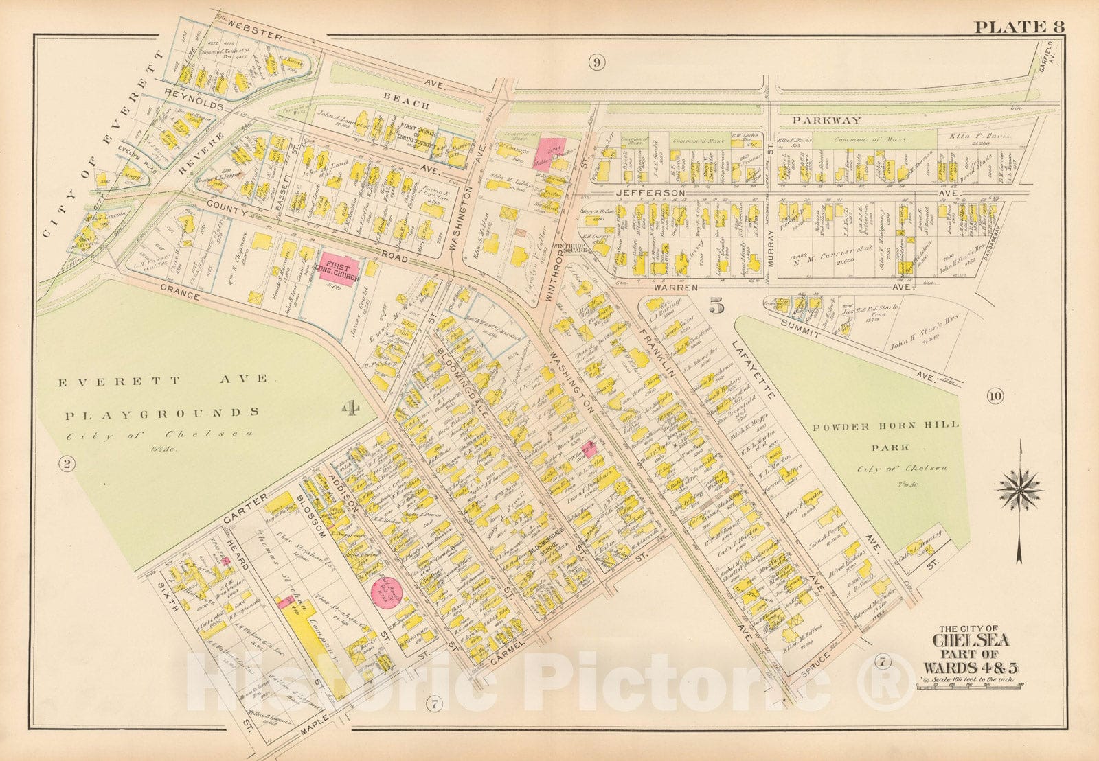 Historic Map : Atlas of Chelsea, Revere and Winthrop, Chelsea 1914 Plate 008 , Vintage Wall Art