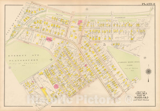 Historic Map : Atlas of Chelsea, Revere and Winthrop, Chelsea 1914 Plate 008 , Vintage Wall Art