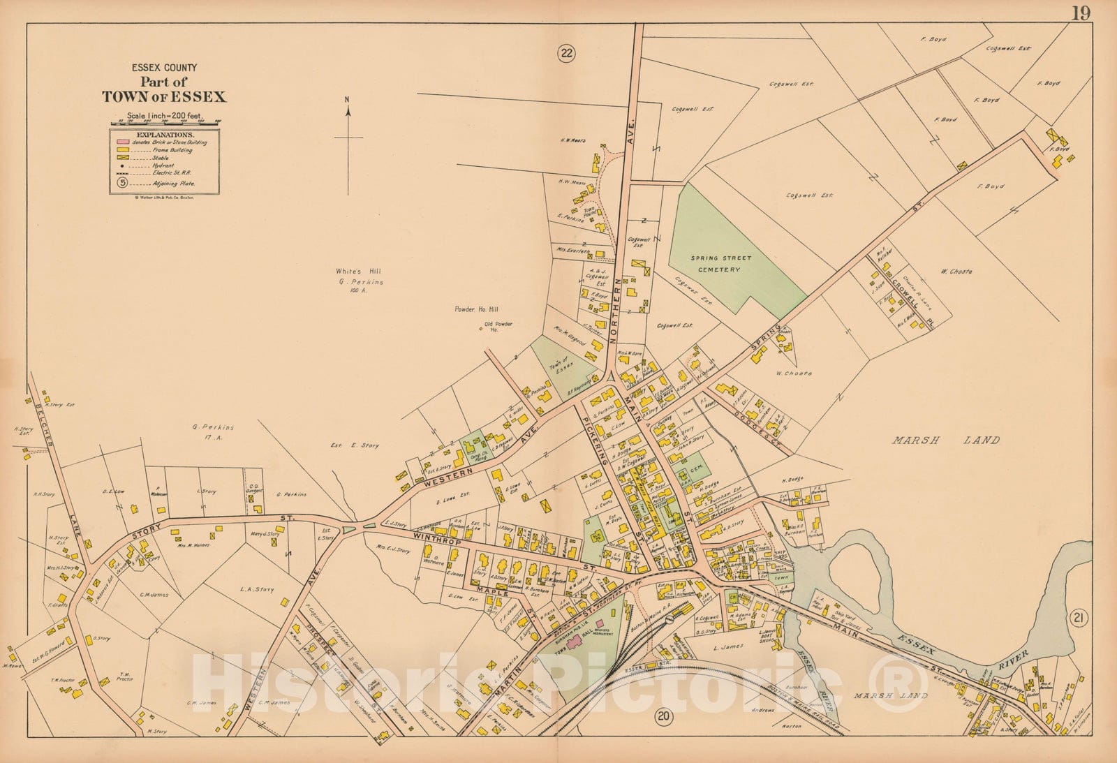 Historic Map : Atlas Towns of Topsfield, Ipswich, Essex, Hamilton and Wenham, Essex County, MA, Essex 1910 Plate 019 , Vintage Wall Art