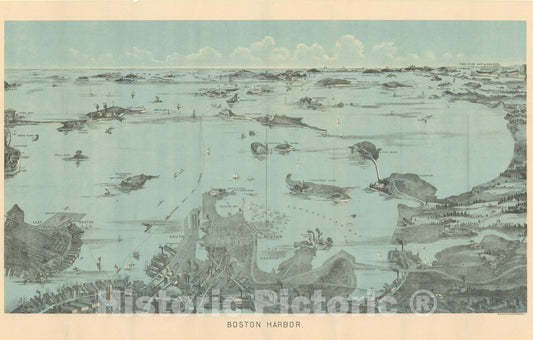 Historic Map : Boston Harbor 1925 Bird's Eye View , Vintage Wall Art