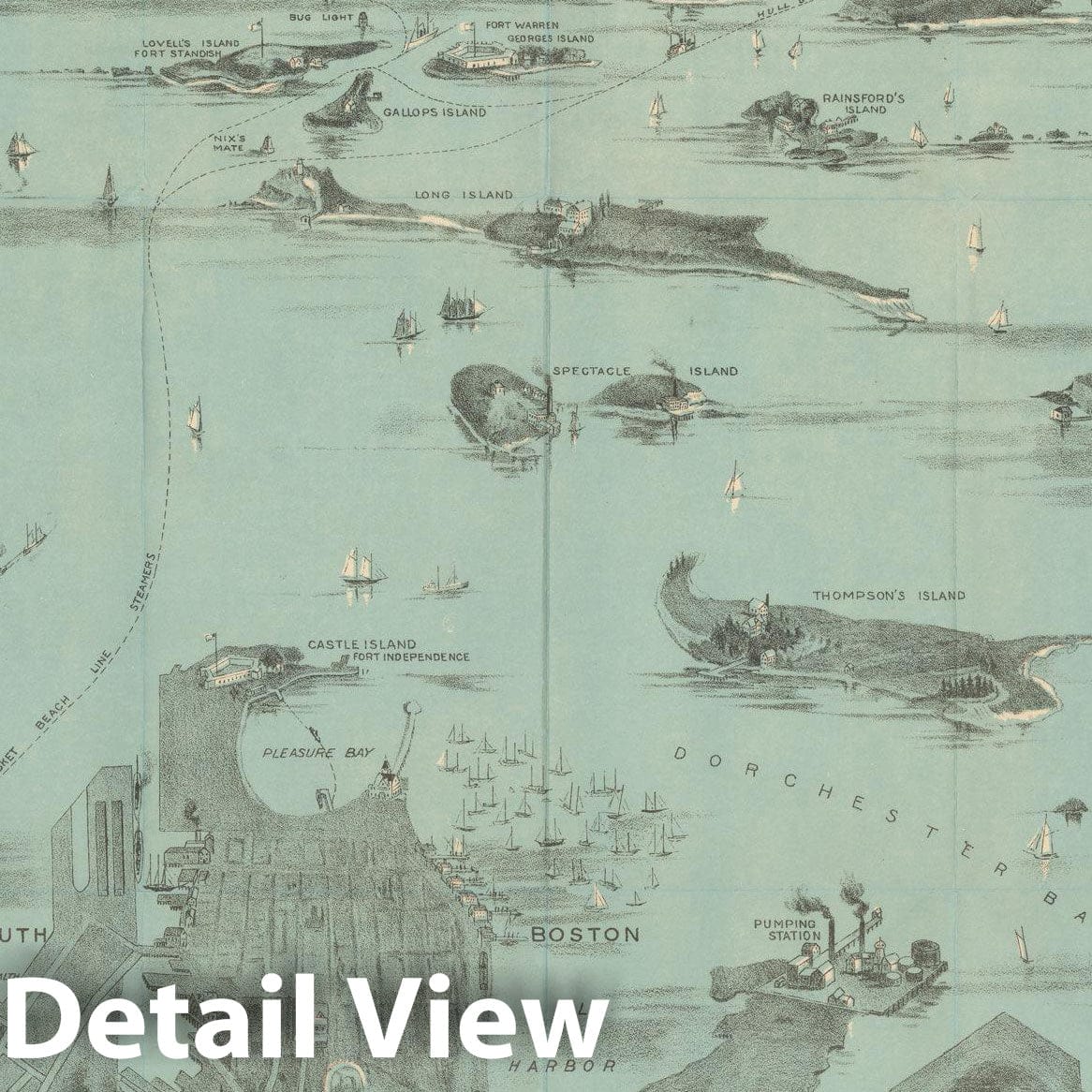 Historic Map : Boston Harbor 1925 Bird's Eye View , Vintage Wall Art