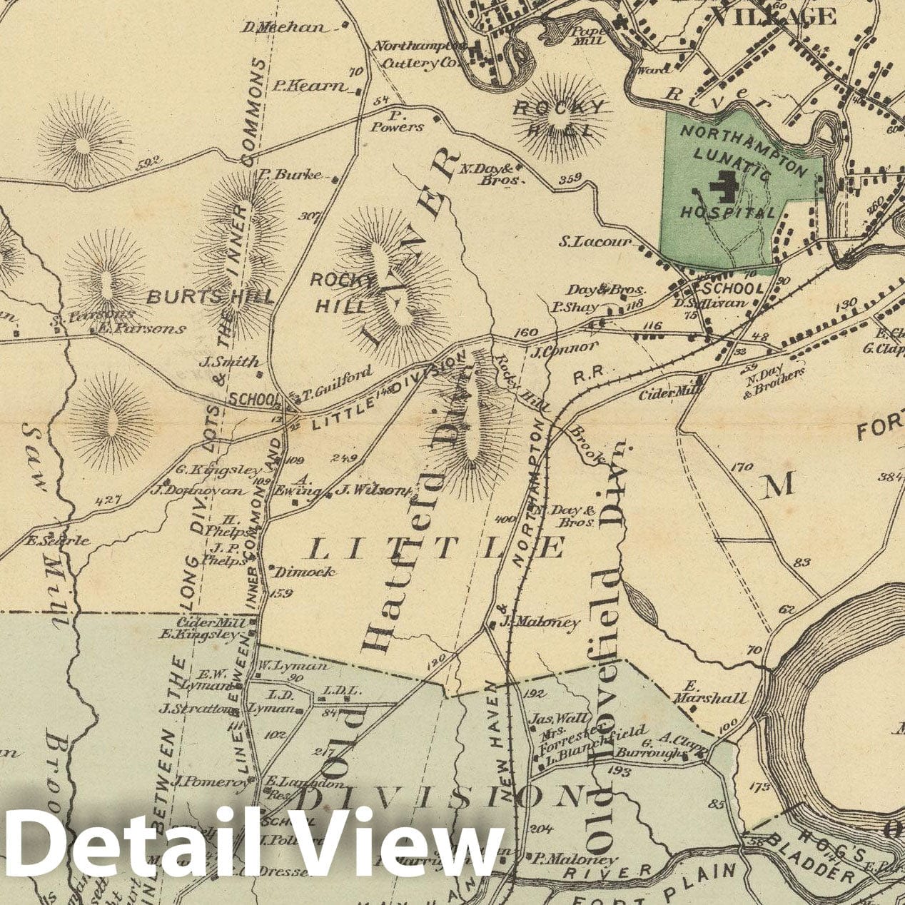 Historic Map : Atlas of Hampshire County Massachusetts, Easthampton & Northampton 1873 , Vintage Wall Art