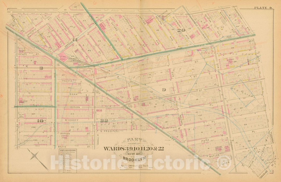 Historic Map : Atlas Entire City of Brooklyn Complete in One Volume, Brooklyn 1880 Plate 009 , Vintage Wall Art