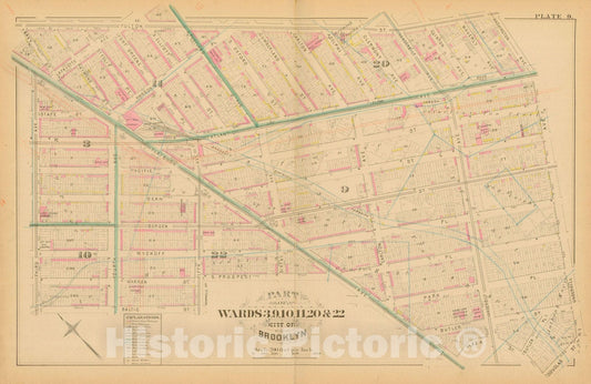 Historic Map : Atlas Entire City of Brooklyn Complete in One Volume, Brooklyn 1880 Plate 009 , Vintage Wall Art