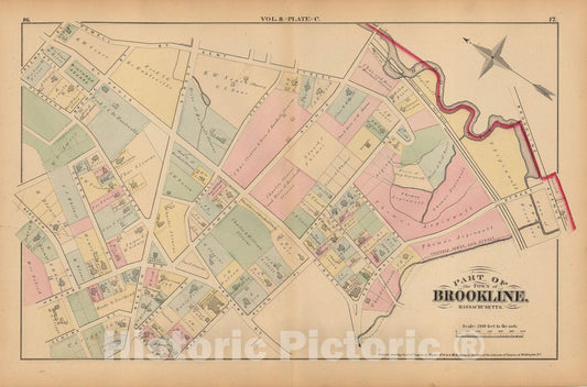 Historic Map : Atlas Town of Brookline, Brookline 1874 Plate C , Vintage Wall Art