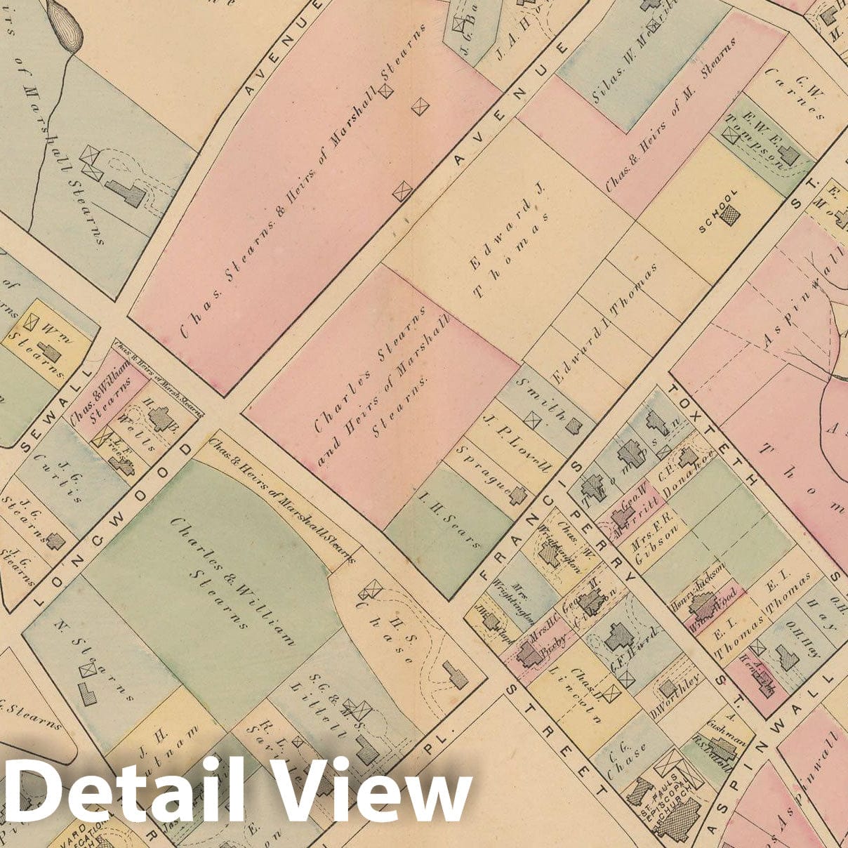 Historic Map : Atlas Town of Brookline, Brookline 1874 Plate C , Vintage Wall Art