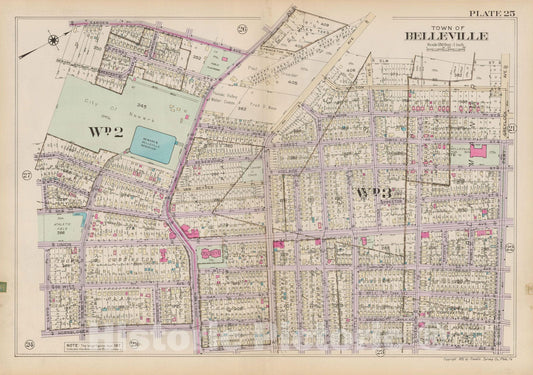Historic Map : Atlas of Bloomfield, Belleville and Nutley; Essex County Vol D, Belleville 1932 Plate 025 , Vintage Wall Art
