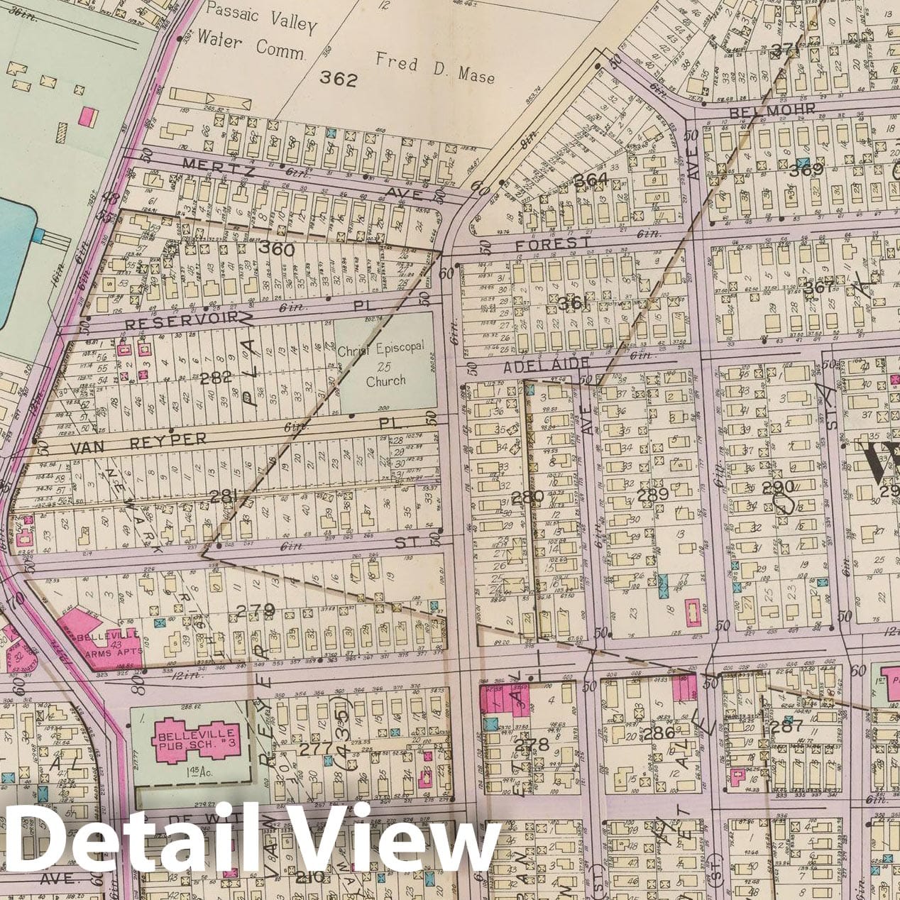 Historic Map : Atlas of Bloomfield, Belleville and Nutley; Essex County Vol D, Belleville 1932 Plate 025 , Vintage Wall Art