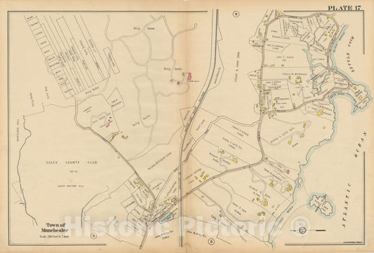 Historic Map : Atlas North Shore, Beverly to Magnolia, Essex County, Manchester & Manchester By The Sea 1919 Plate 017 , Vintage Wall Art