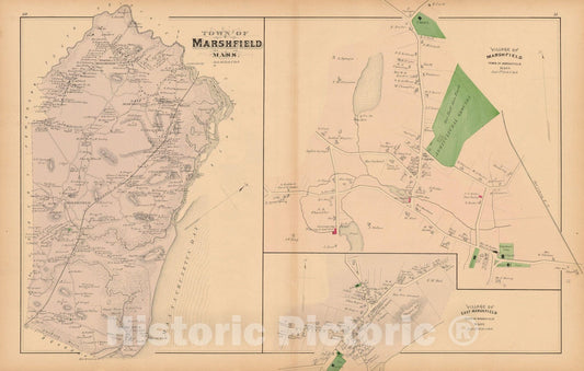 Historic Map : Atlas of Plymouth County Massachusetts, Marshfield 1879 , v2, Vintage Wall Art