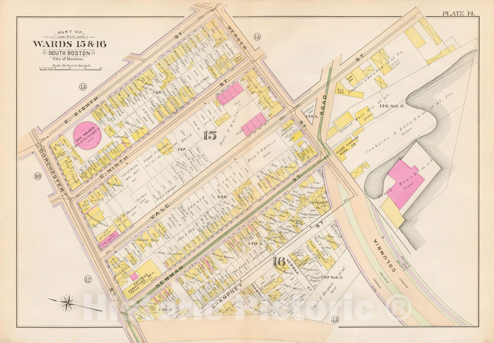 Historic Map : Atlas City of Boston, South Boston 1899 Plate 014 , Vintage Wall Art