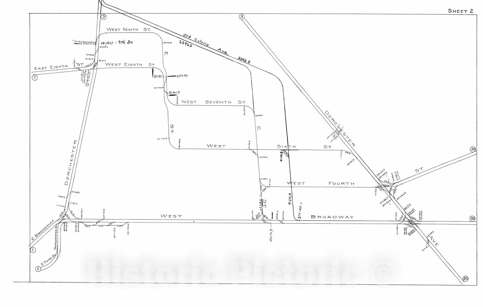 Historic Map : Boston Elevated Railway Track Plans, South Boston 1899-1915 Plate 002 , Vintage Wall Art