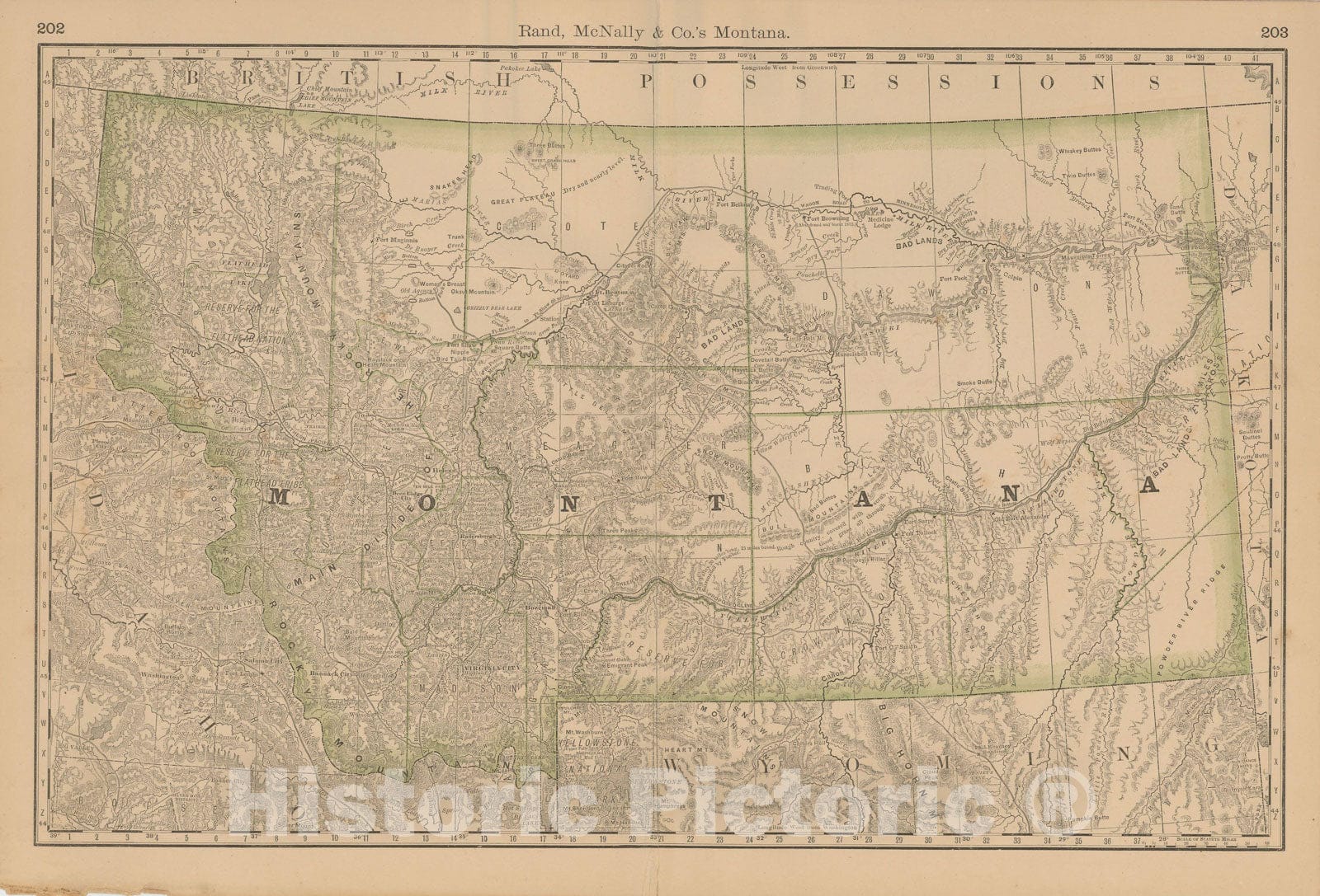Historic Map : Montana 1877 , Business Atlas of the USA , Vintage Wall Art