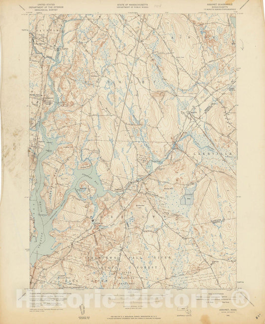 Historic Map : USGS 7.5 Minute Sheets and Quadrangles, Berkley & Dighton & Freetown 1951 Topographic Map , Vintage Wall Art