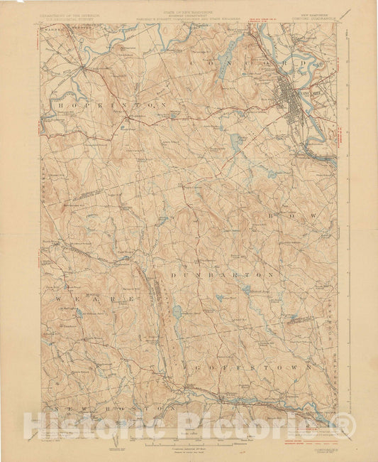 Historic Map : USGS 7.5 Minute Sheets and Quadrangles, Bow & Concord & Hopkinton 1927 Topographic Map , Vintage Wall Art