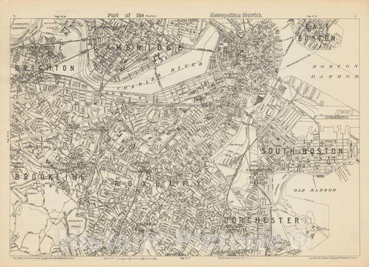 Historic Map : Brighton & Brookline & Cambridge & Dorchester & Roxbury & South Boston 1908 , Northeast U.S. State & City Maps , Vintage Wall Art