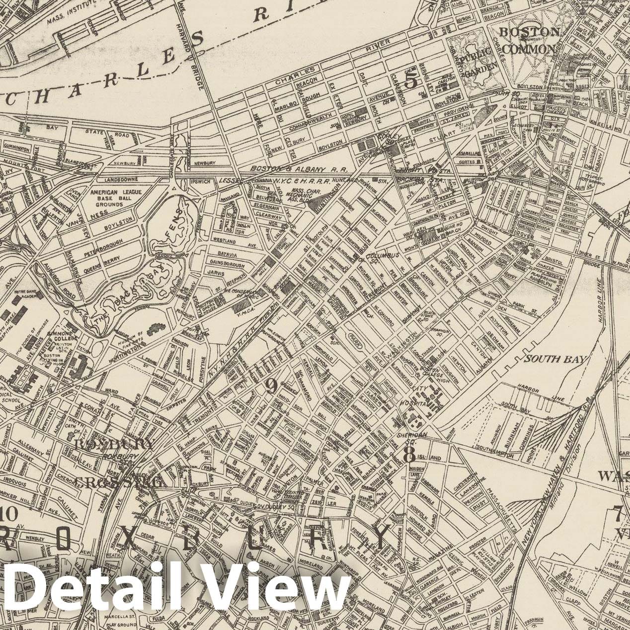 Historic Map : Brighton & Brookline & Cambridge & Dorchester & Roxbury & South Boston 1908 , Northeast U.S. State & City Maps , Vintage Wall Art
