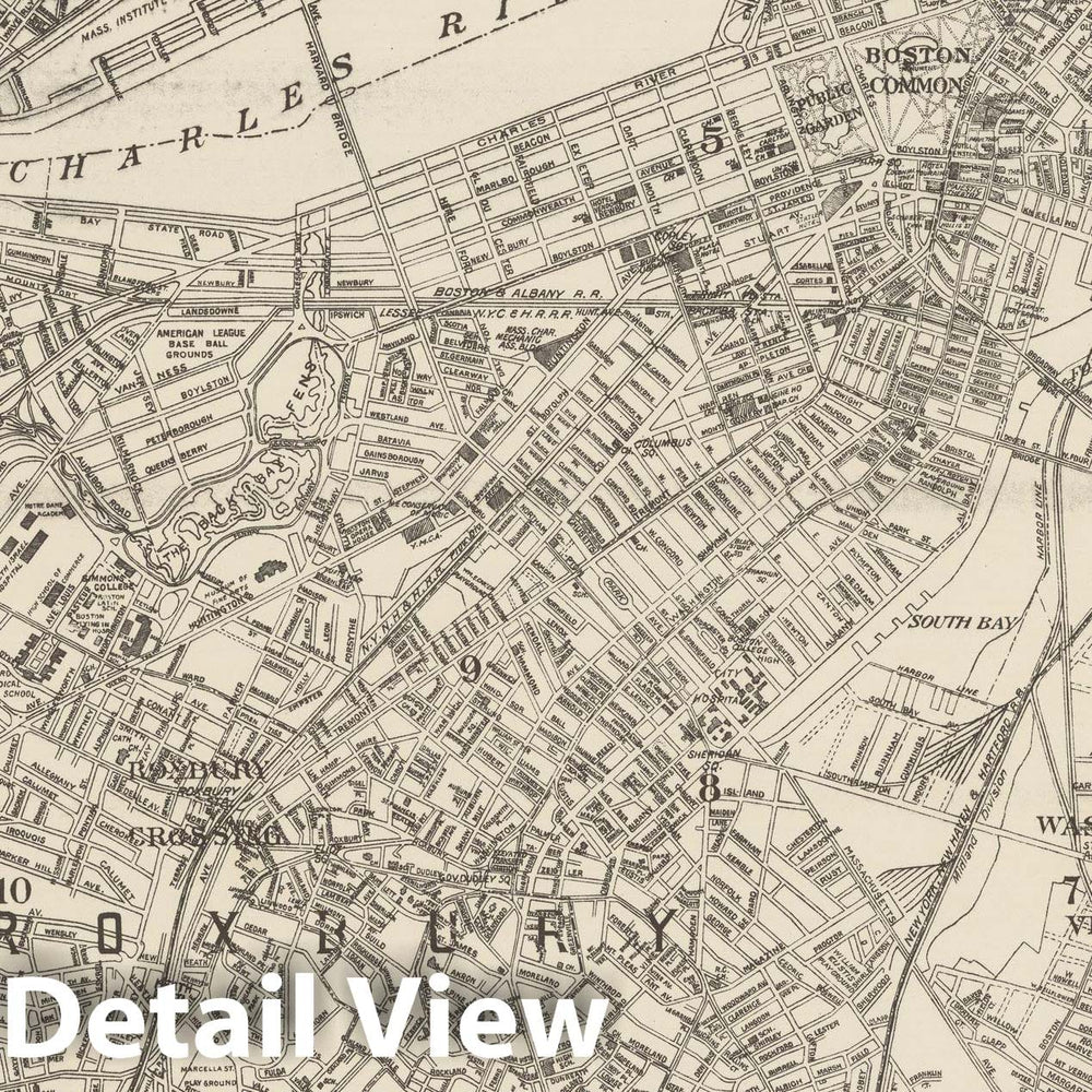 Historic Map : Brighton & Brookline & Cambridge & Dorchester & Roxbury & South Boston 1908 , Northeast U.S. State & City Maps , Vintage Wall Art