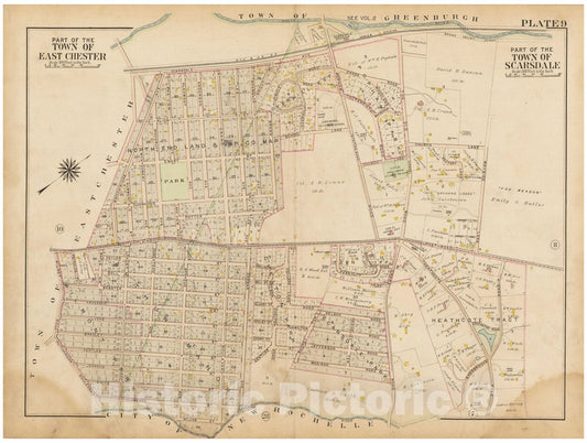 Historic Map : Atlas of Westchester County, NY, Vol. 1, Eastchester & Scarsdale 1910 Plate 009 , Vintage Wall Art