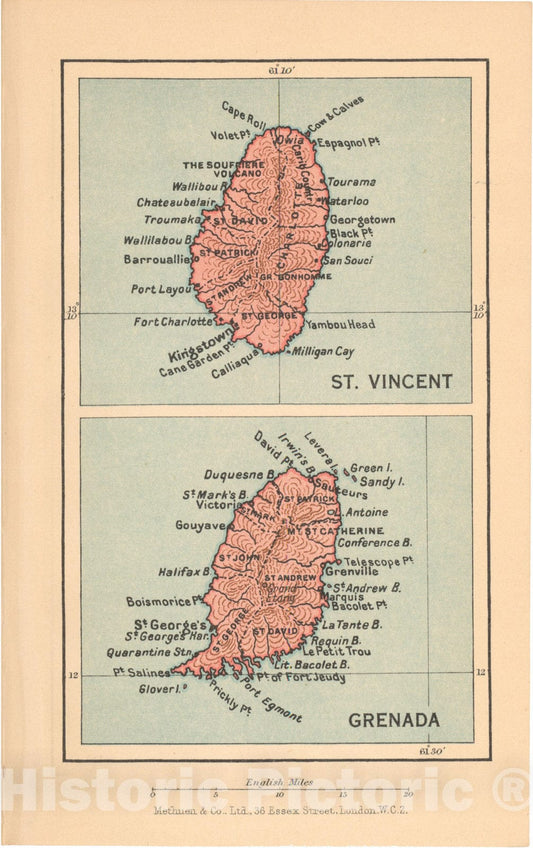 Historic Map : Pocket Guide to the West Indies, Grenada & St. Vincent 1939 , Vintage Wall Art