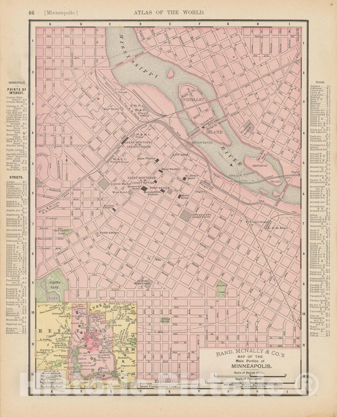 Historic Map : Minneapolis 1900 , Universal Atlas World , Vintage Wall Art