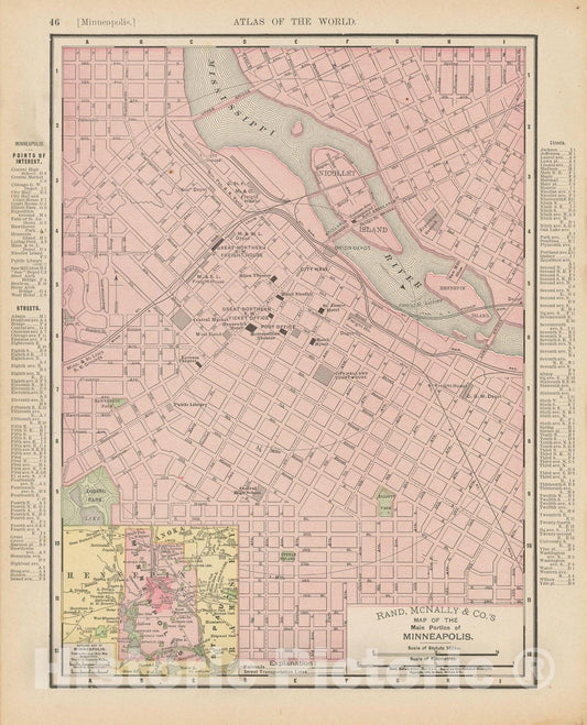 Historic Map : Minneapolis 1900 , Universal Atlas World , Vintage Wall Art