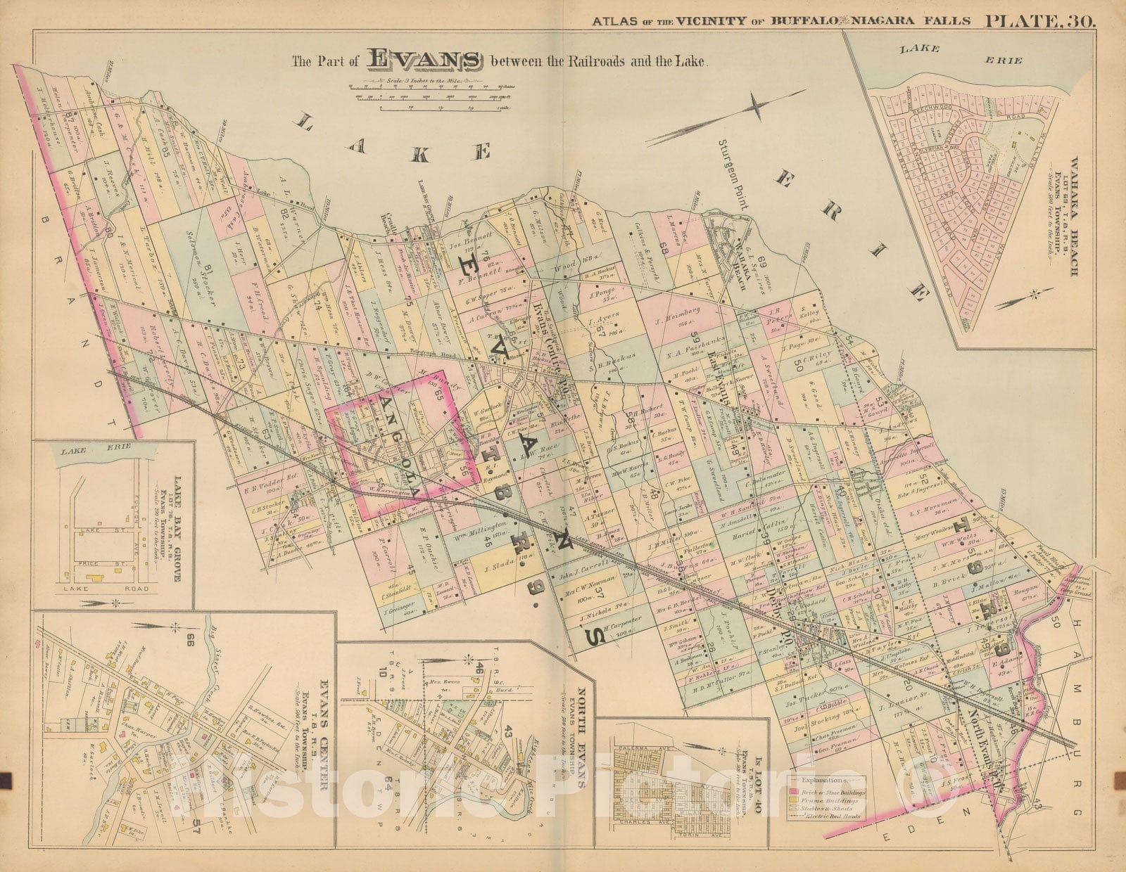Historic Map : Atlas of Niagara Falls, North Tonawanda and Buffalo, NY, Angola & Evens 1893 Plate 030 , Vintage Wall Art