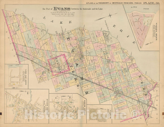 Historic Map : Atlas of Niagara Falls, North Tonawanda and Buffalo, NY, Angola & Evens 1893 Plate 030 , Vintage Wall Art