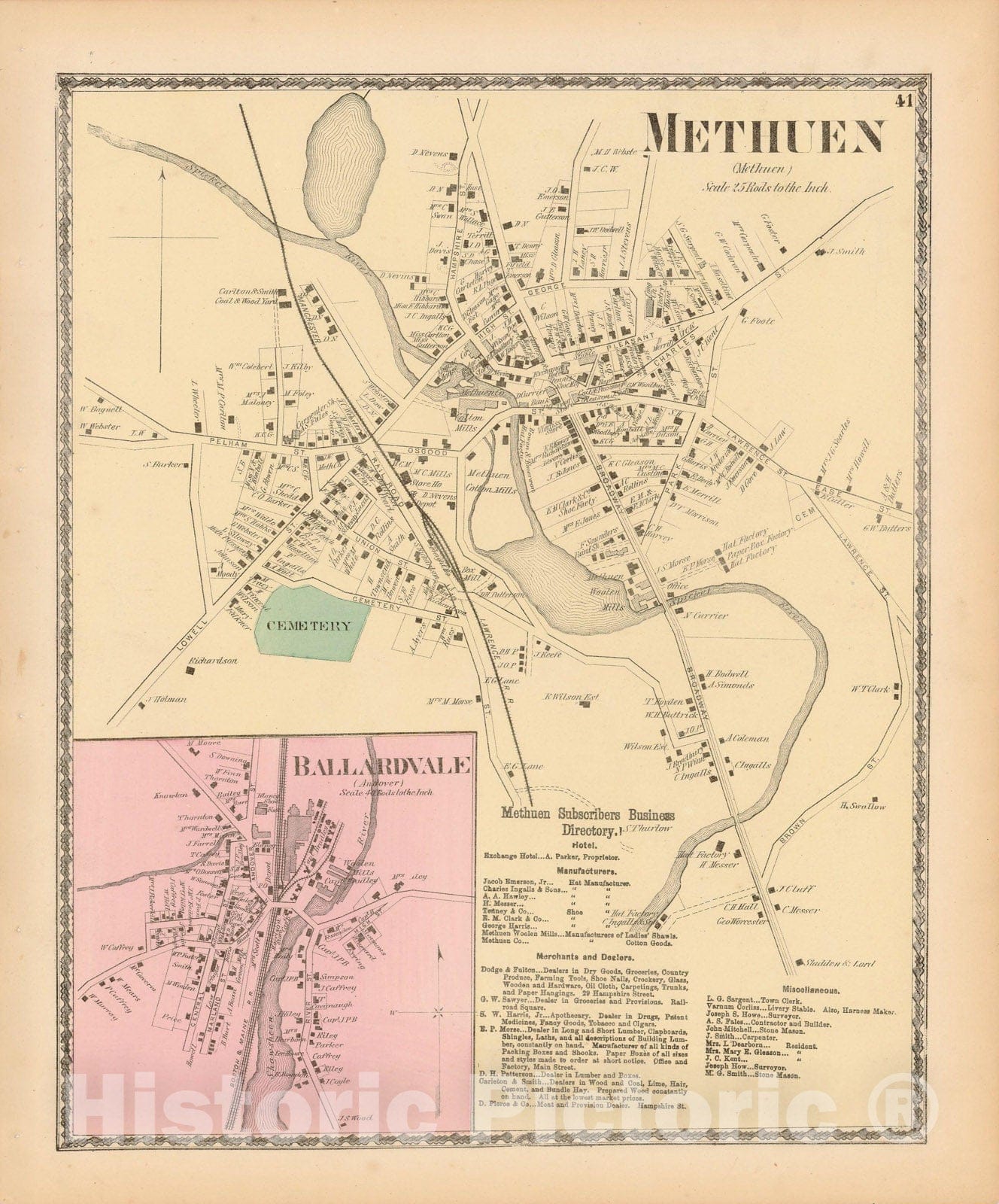 Historic Map : Atlas of Essex County Massachusetts, Methuen 1872 , v2, Vintage Wall Art