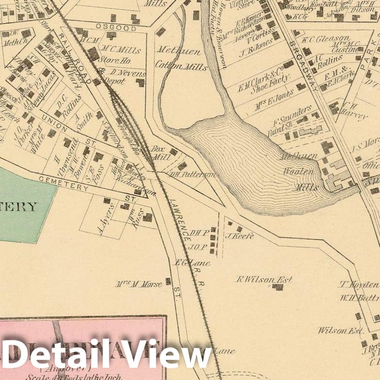 Historic Map : Atlas of Essex County Massachusetts, Methuen 1872 , v2, Vintage Wall Art