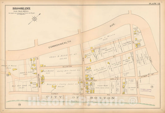 Historic Map : Atlas Town of Brookline, Brookline 1897 Plate 012 , Vintage Wall Art