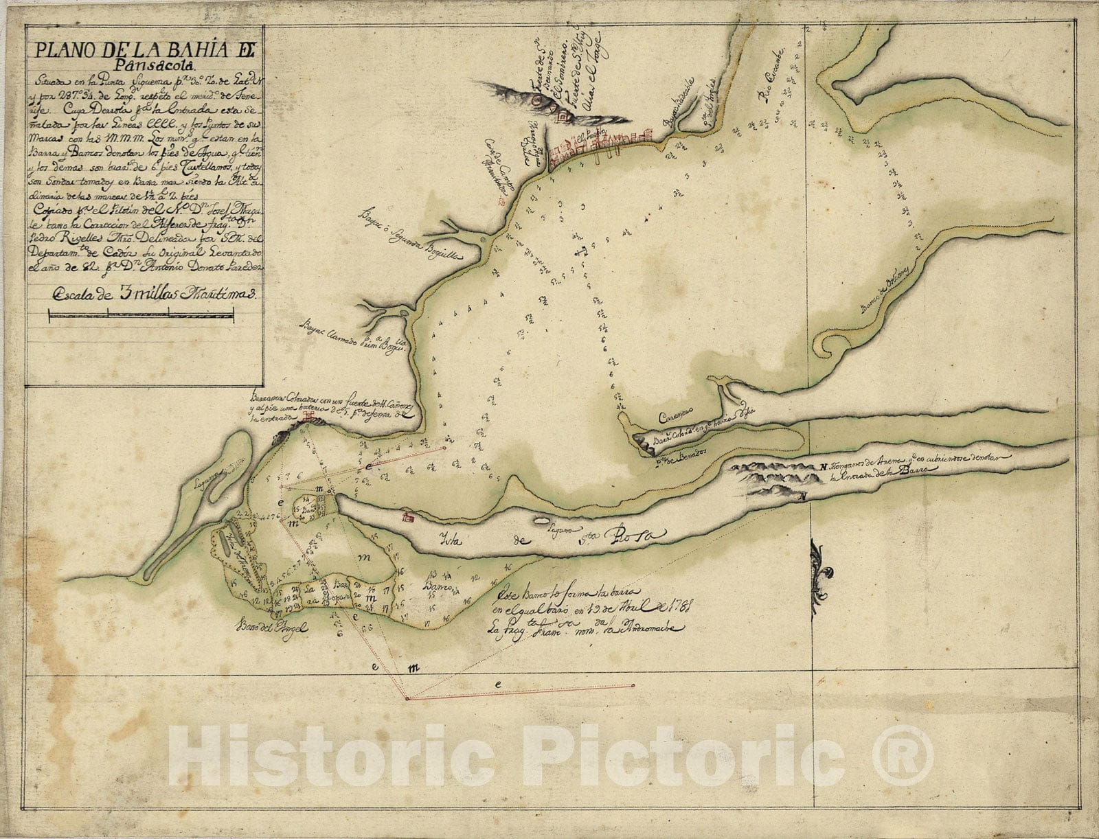 Historic Map : 18th Century Coastal Charts, Pensacola 1784 Topographic Map , Vintage Wall Art