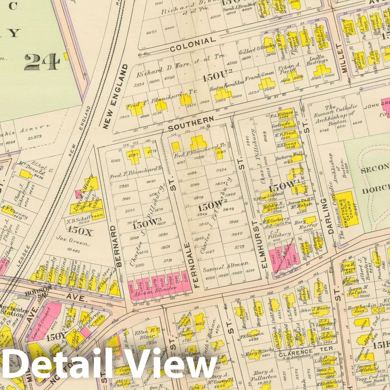 Historic Map : Atlas City of Boston, Dorchester, Dorchester 1910 Plate 024 , Vintage Wall Art