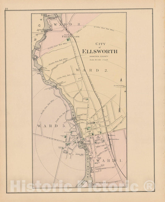 Historic Map : Atlas of Maine, Ellsworth 1885 , Vintage Wall Art