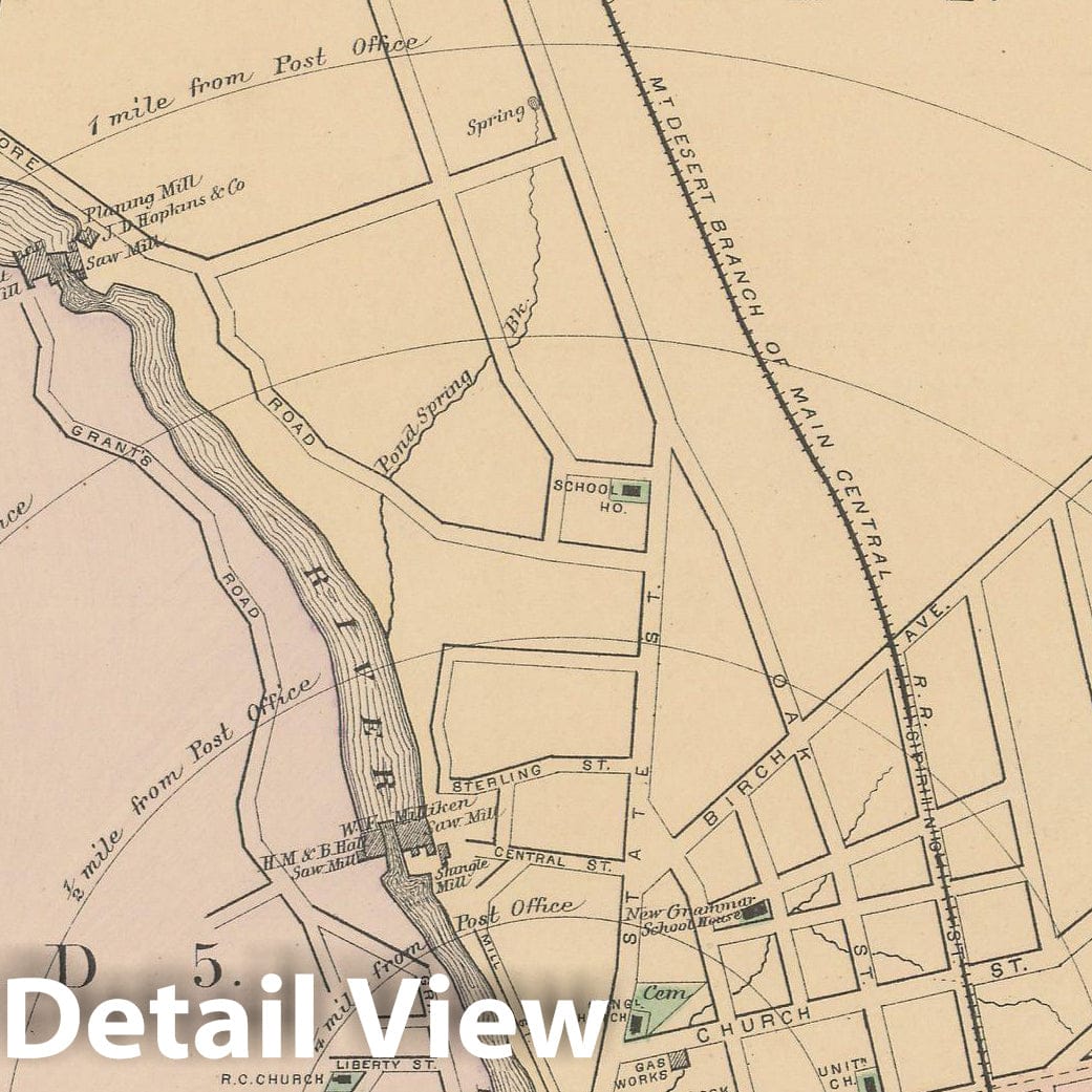 Historic Map : Atlas of Maine, Ellsworth 1885 , Vintage Wall Art