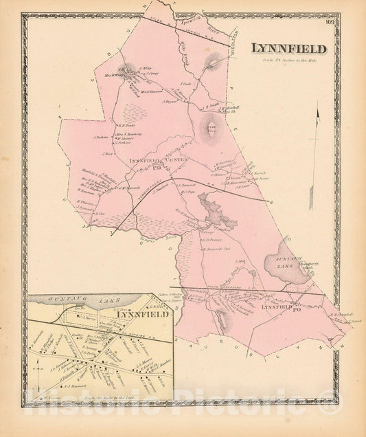 Historic Map : Atlas of Essex County Massachusetts, Lynnfield 1872 , Vintage Wall Art