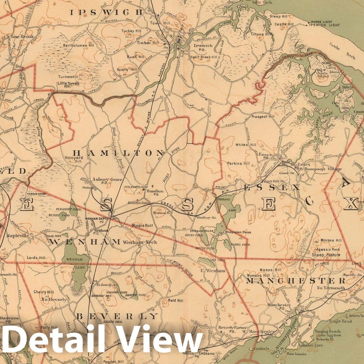 Historic Map : Atlas of Massachusetts, Essex County, Cape Ann 1891 , Vintage Wall Art