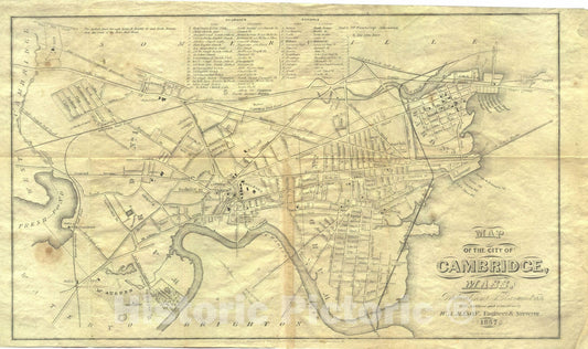 Historic Map : Cambridge 1857 , Vintage Wall Art