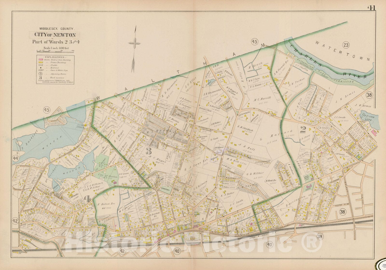 Historic Map : Atlas of Middlesex County, MA Vol. 1, Newton 1900 Plate 041 , Vintage Wall Art