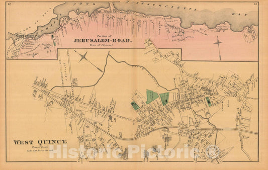 Historic Map : Atlas of Norfolk County, West Quincy 1876 , Vintage Wall Art