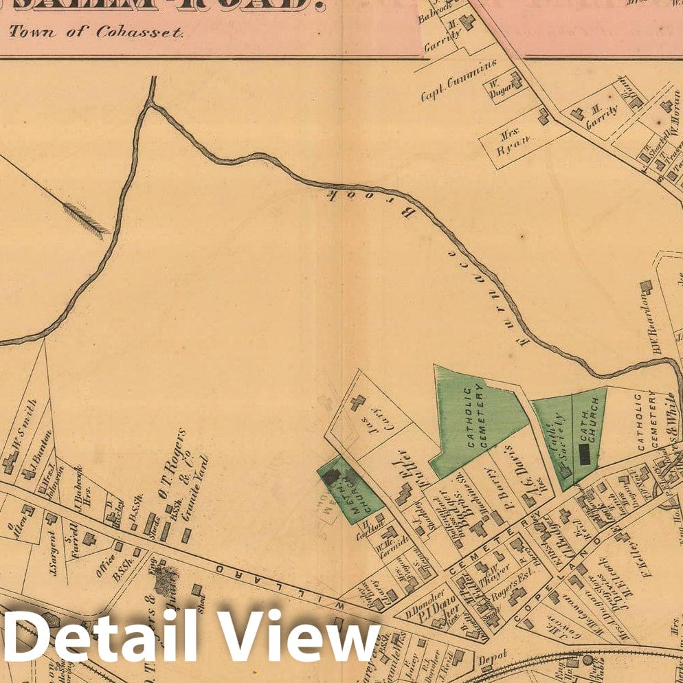 Historic Map : Atlas of Norfolk County, West Quincy 1876 , Vintage Wall Art