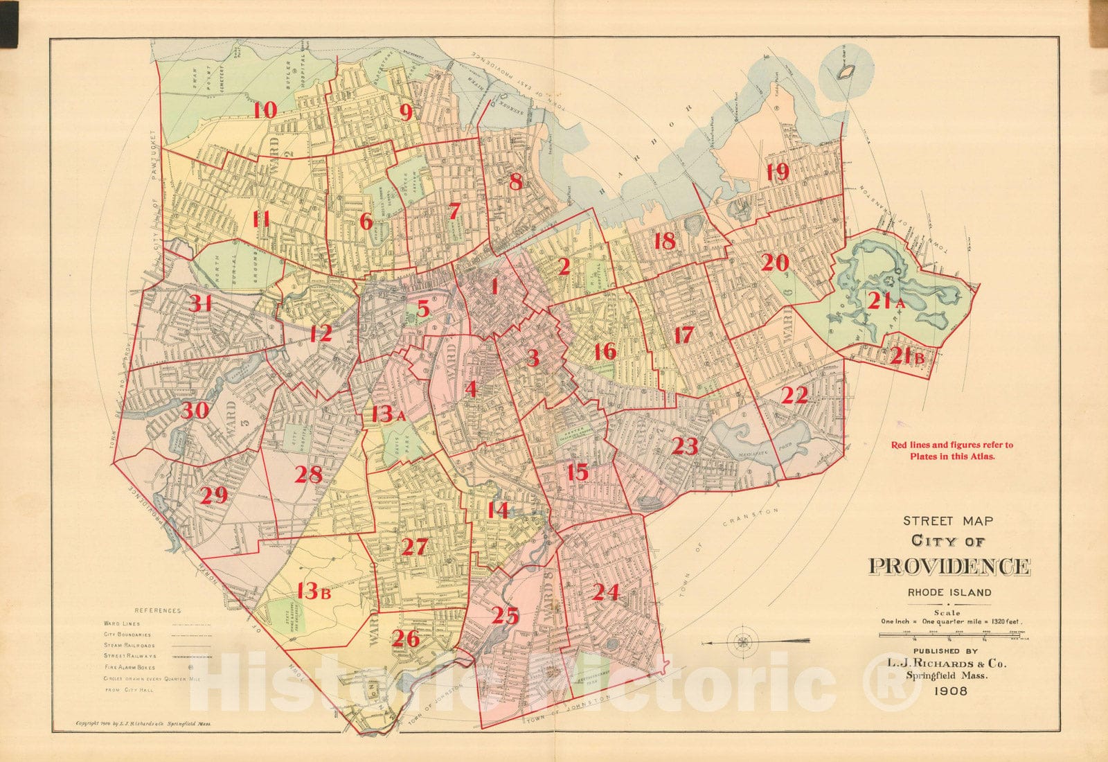Historic Map : Atlas City of Providence Rhode Island, Providence 1908 Index Plate , Vintage Wall Art