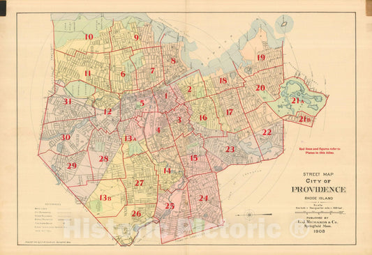 Historic Map : Atlas City of Providence Rhode Island, Providence 1908 Index Plate , Vintage Wall Art
