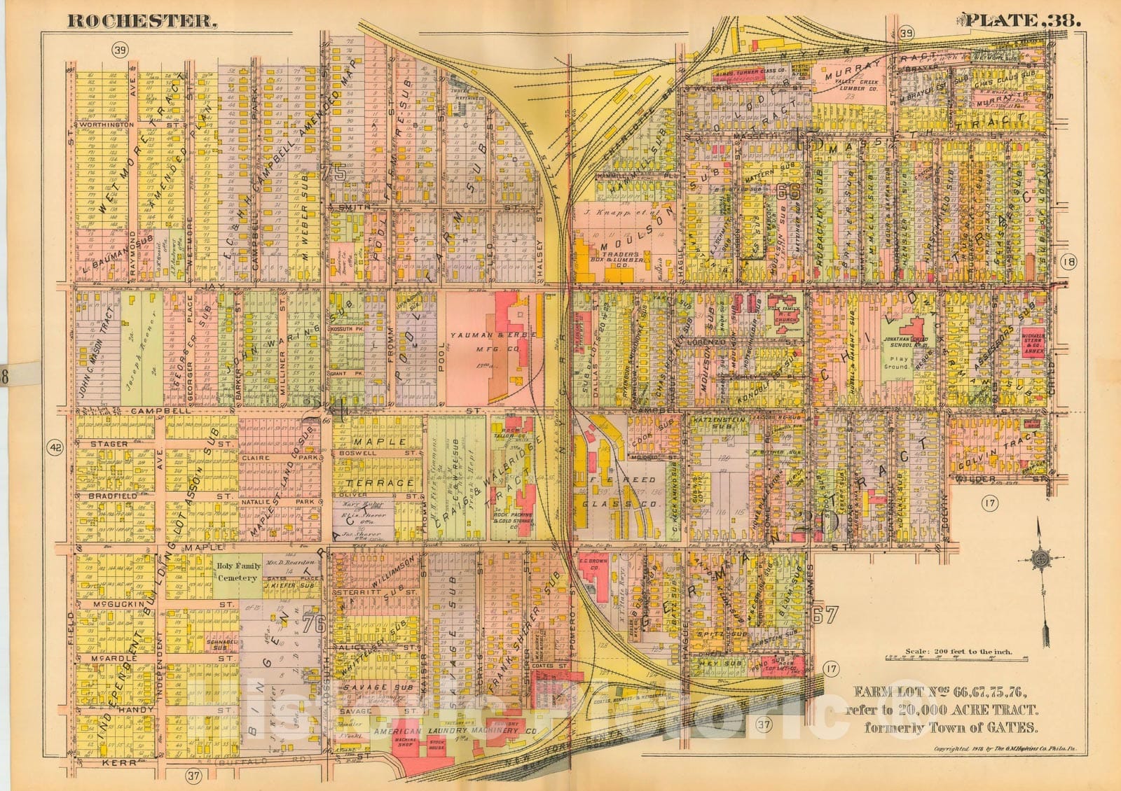 Historic Map : Plat Book of the City of Rochester New York and Vicinity, 1918 Plate 038 , Vintage Wall Art