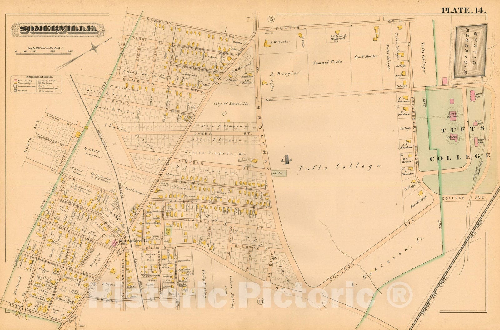 Historic Map : Atlas of Somerville Massachusetts, Somerville 1884 Plate 014 , Vintage Wall Art