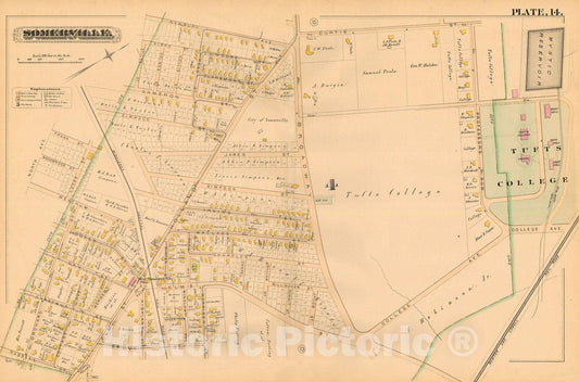 Historic Map : Atlas of Somerville Massachusetts, Somerville 1884 Plate 014 , Vintage Wall Art