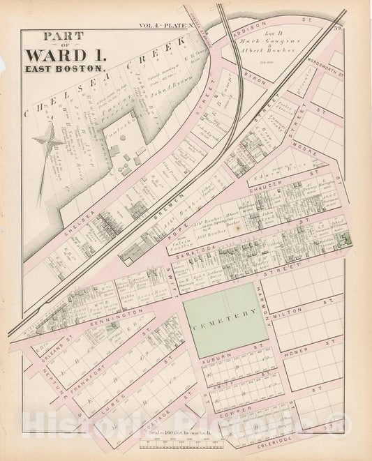 Historic Map : Atlas of county of Suffolk, MA Vol. 4, East Boston 1874 Plate N , Vintage Wall Art