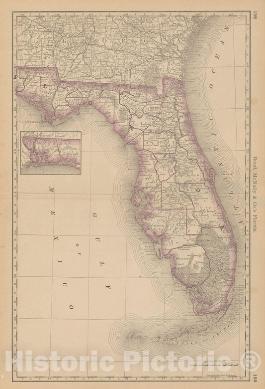 Historic Map : Florida 1877 , Business Atlas of the USA , Vintage Wall Art