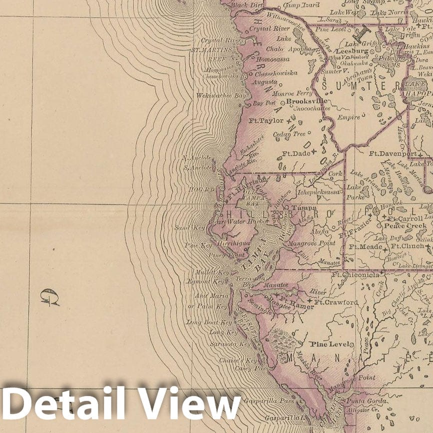 Historic Map : Florida 1877 , Business Atlas of the USA , Vintage Wall Art