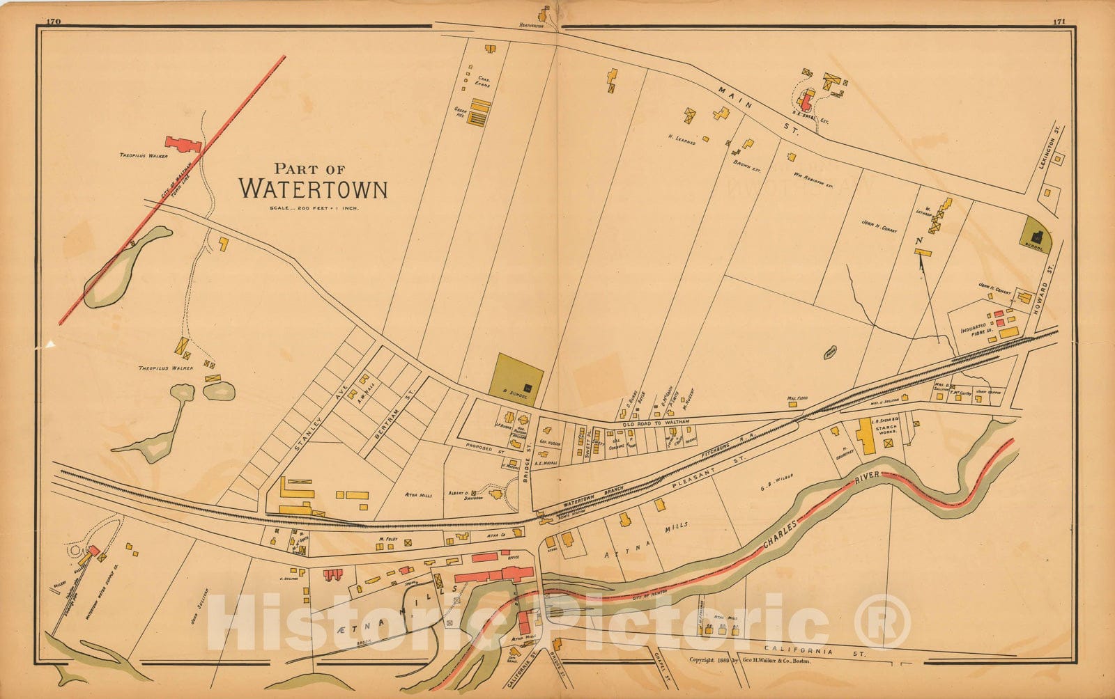 Historic Map : Atlas of Middlesex County, Massachusetts, Watertown 1889 , v2, Vintage Wall Art